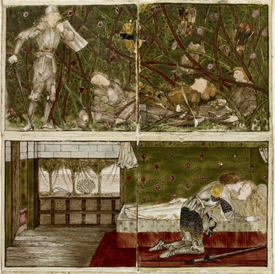 Un conjunto de dieciséis azulejos dispuestos en pares para formar ocho ilustraciones del cuento 